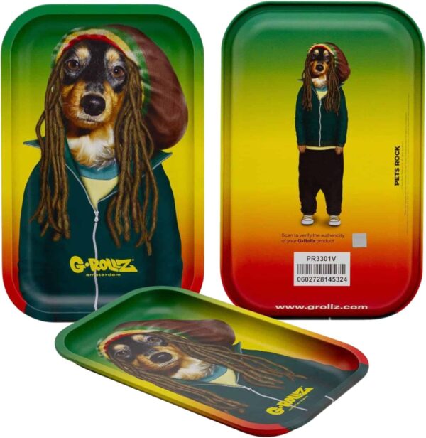 Bandeja para liar de 27,5×17,5 cm con cenicero RAW, papel Raw y bote antiolor, diseño reggae