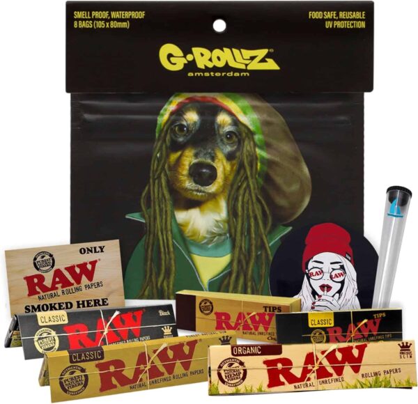 Bolsa antiolor para fumadores con papel Raw Organic, tips y portacigarros