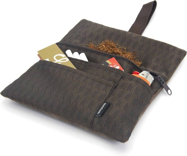 GUGGIARI tabaquera pitillera para tabaco de liar, funda de cuero y tela con compartimentos (color marrón)