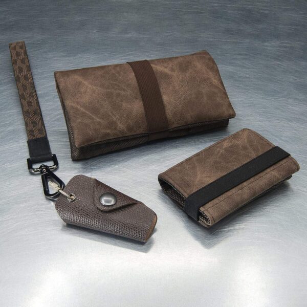 GUGGIARI tabaquera pitillera para tabaco de liar, funda de cuero y tela con compartimentos (color marrón)
