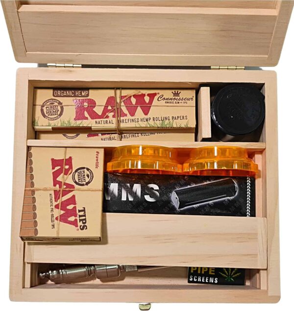 Kit de caja de madera para fumadores Zactly, 9 en 1, incluye papel King Size, trituradora y accesorios