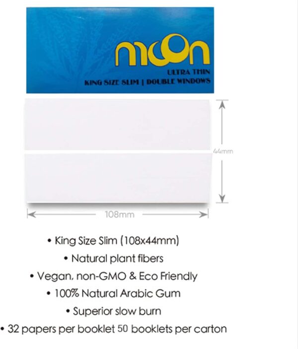 Moon papel de fumar de pulpa de madera natural, tamaño King 108 x 44 mm, 12 rollos