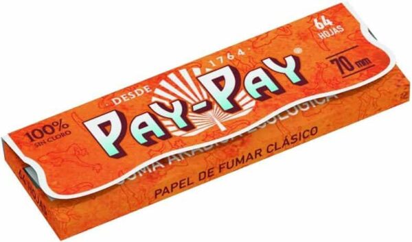 Papel de liar Pay-Pay 70 mm, color naranja, caja de 50 libritos (64 hojas por librito)