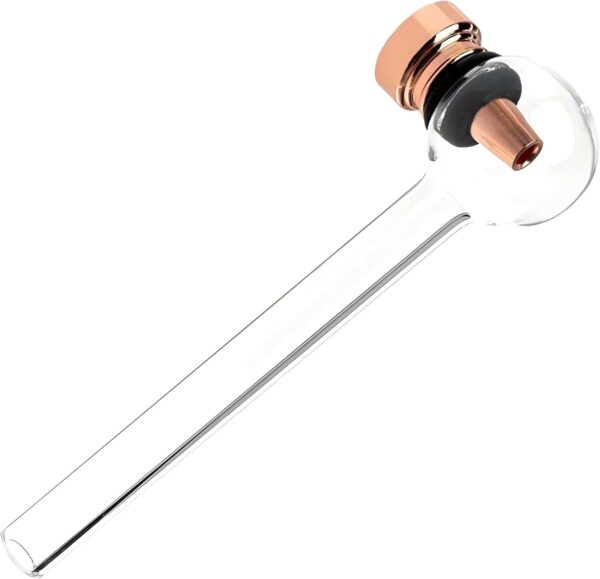 Pipa de cristal para fumar diseño de 115 mm con cabezal metálico