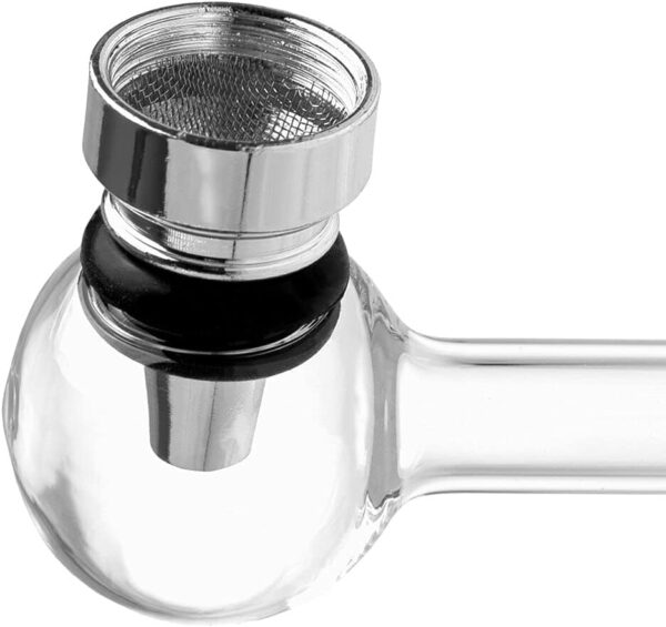 Pipa de cristal para fumar diseño de 115 mm con cabezal metálico