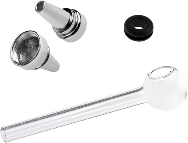 Pipa de cristal para fumar diseño de 115 mm con cabezal metálico
