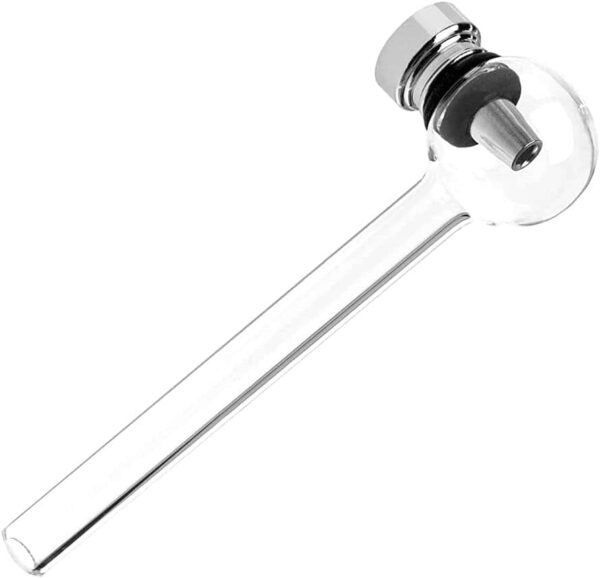 Pipa de cristal para fumar diseño de 115 mm con cabezal metálico