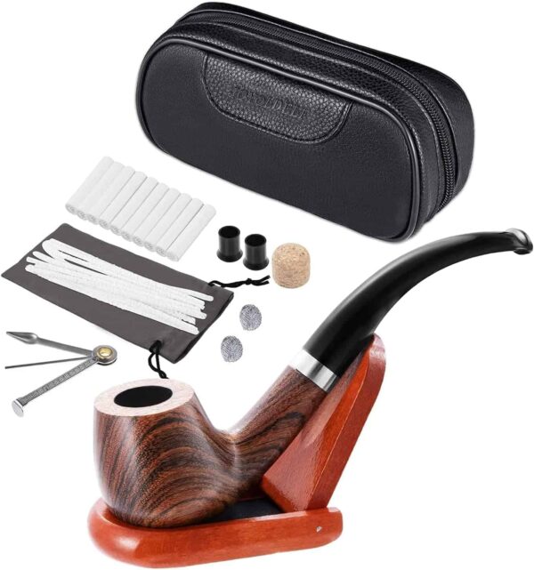 Pipa de madera de peral para fumar, incluye estuche de cuero y accesorios completos