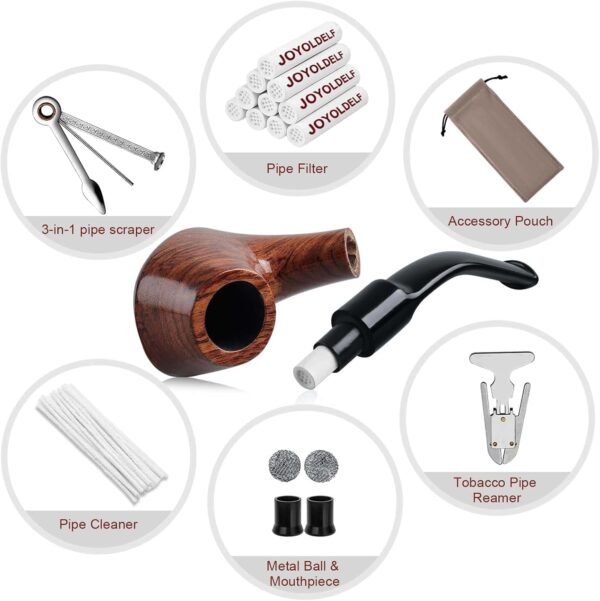 Pipa de madera para fumar con kit de limpieza, accesorios y bolsa de franela