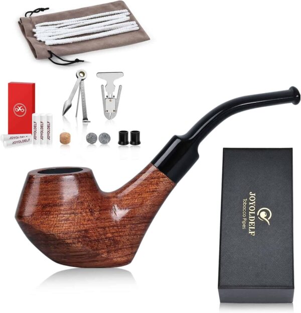 Pipa de madera para fumar con kit de limpieza, accesorios y bolsa de franela