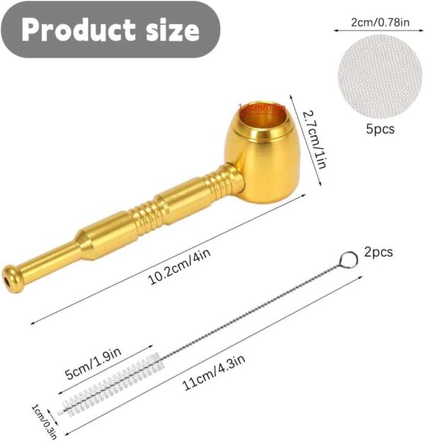 Pipa de metal para fumar tabaco con cepillos y filtros incluidos, cabezal desmontable, color oro