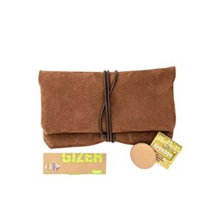 Premium pitillera tabaco de liar cuero compartimentos para papeles y filtros marrón