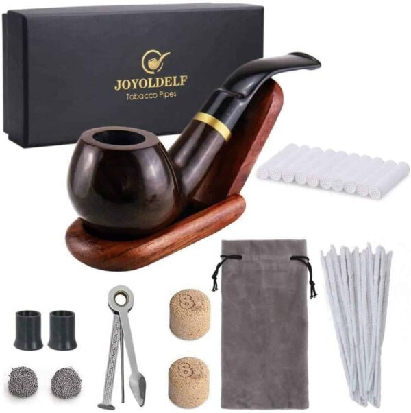 Set de pipas de madera de ébano doblado, con soporte y accesorios, en caja de regalo