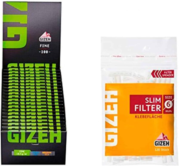 Set Gizeh con 20 filtros delgados y 20 papeles de liar negro Gizeh