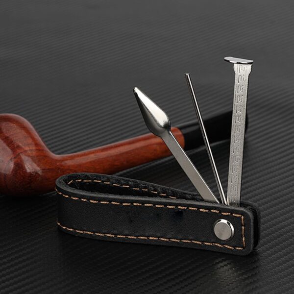 Soporte plegable de cuero para pipa de tabaco con escariador de acero inoxidable