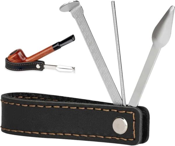 Soporte plegable de cuero para pipa de tabaco con escariador de acero inoxidable