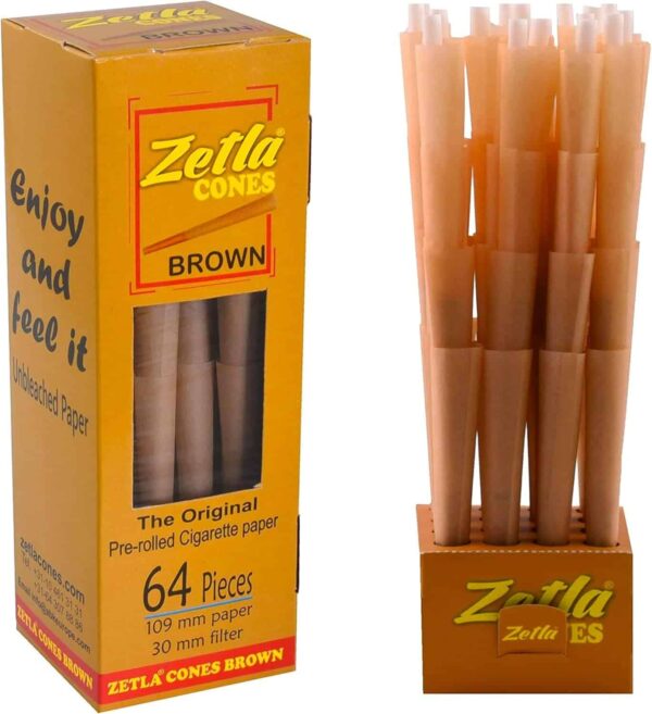 Zetla 64 pre rolled cones brown De Luxe Size, 109 x 30 mm